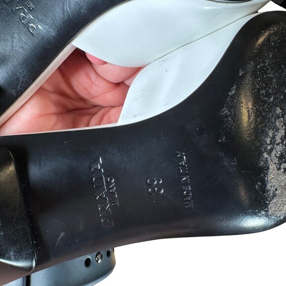 Prada White Spazzolato Triangle Logo 55M Pointed Toe Mules Heels Size 39 - Picture 12 of 13